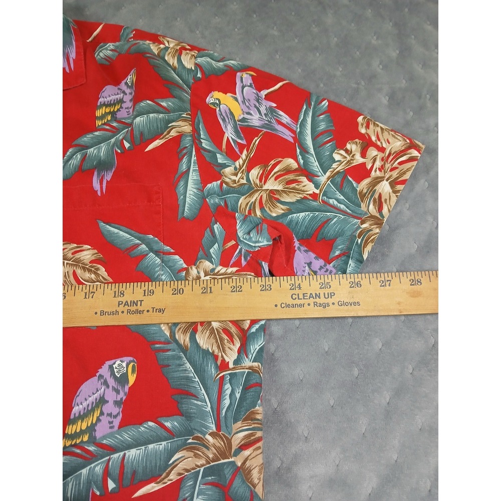 Vintage Paradise Found Hawaiian Shirt Red Parrot Tropical Palm Aloha Mens XL - Picture 3 of 6